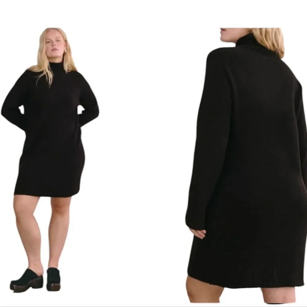 NWT Everlane The Sweater Dress Turtleneck Black Plush Cotton Alpaca Wool Blend